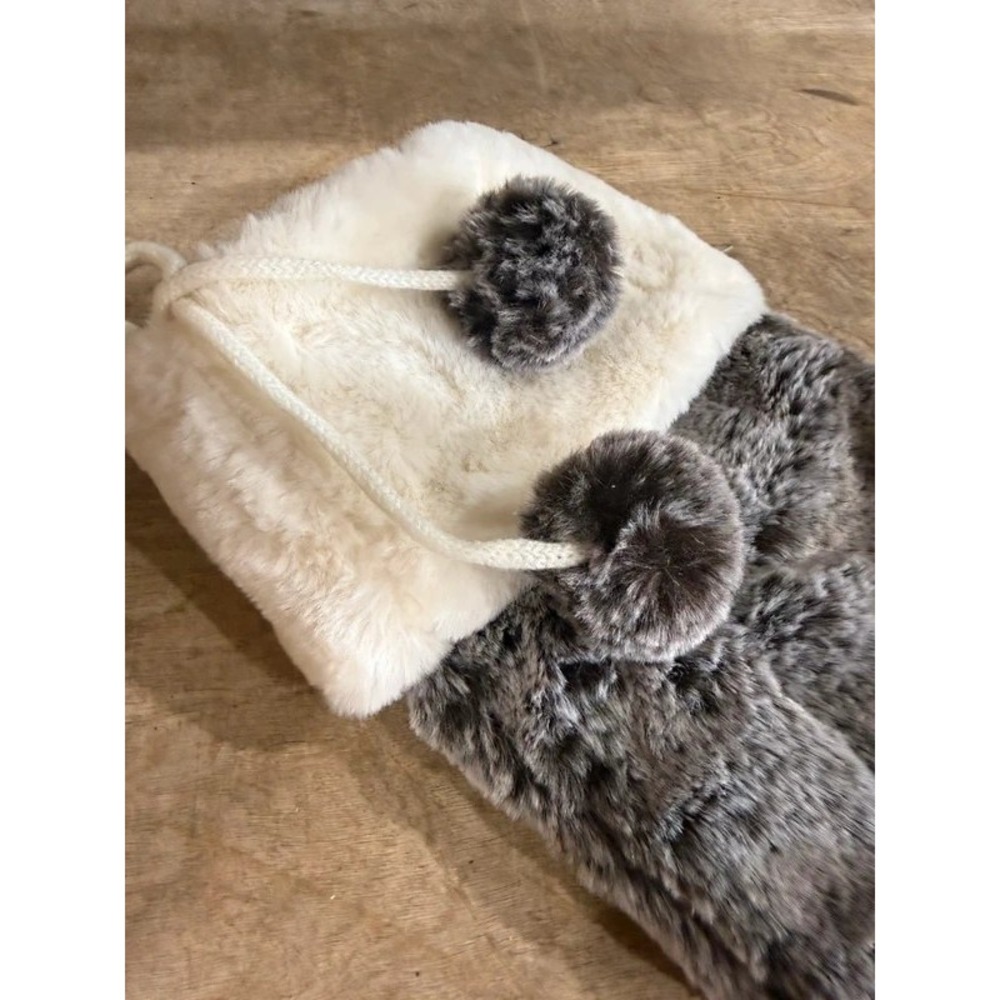 Faux Fur Christmas Stocking Grey Pom Pom - Picture 4 of 5